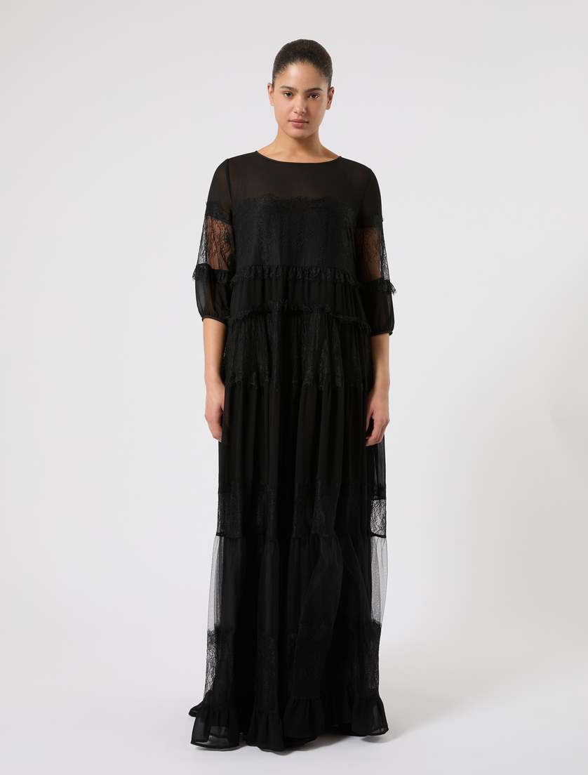 Abito in georgette e pizzo - NERO - Marina Rinaldi - 3