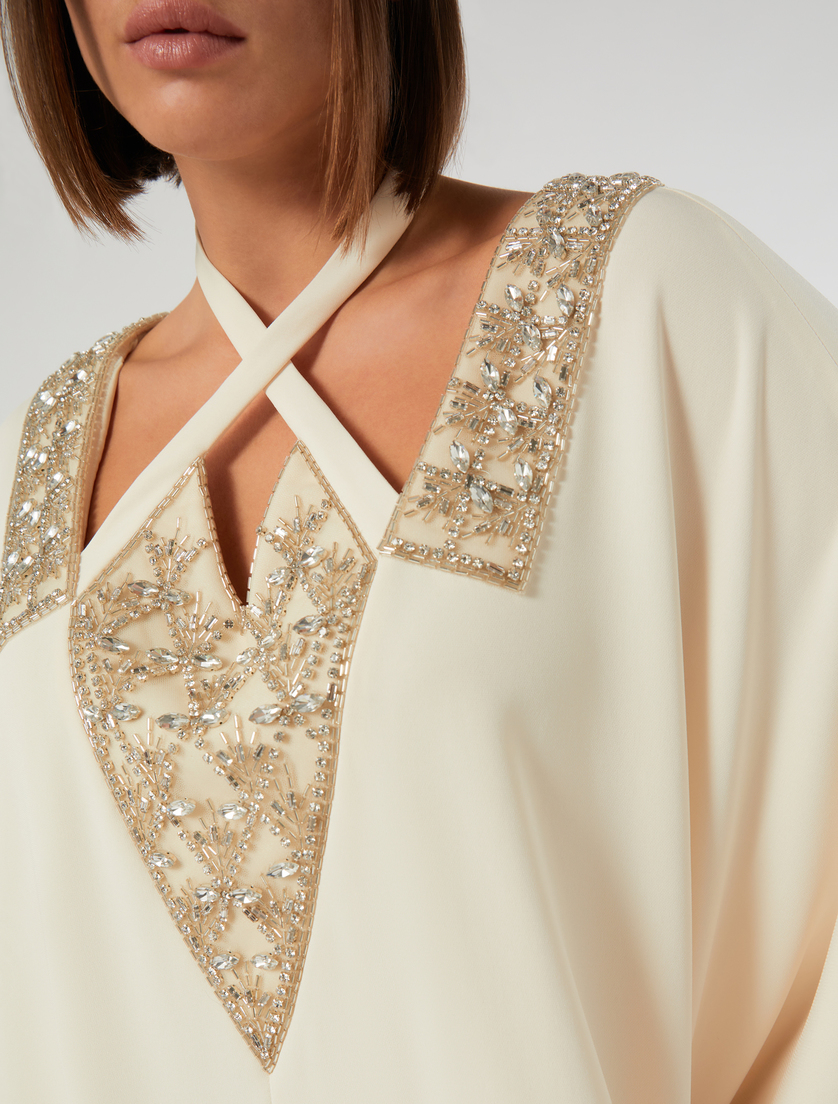 Embroidered cady kaftan dress - LIGHT YELLOW - Marina Rinaldi - 5