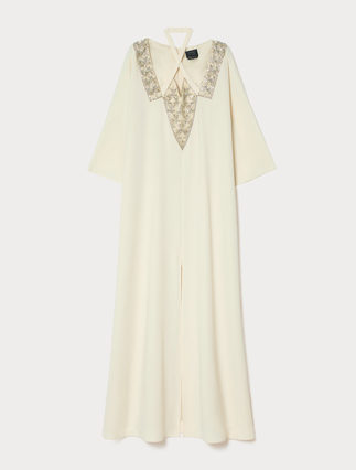 Embroidered cady kaftan dress - LIGHT YELLOW