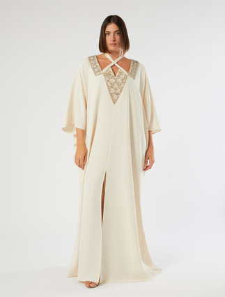 Embroidered cady kaftan dress - LIGHT YELLOW