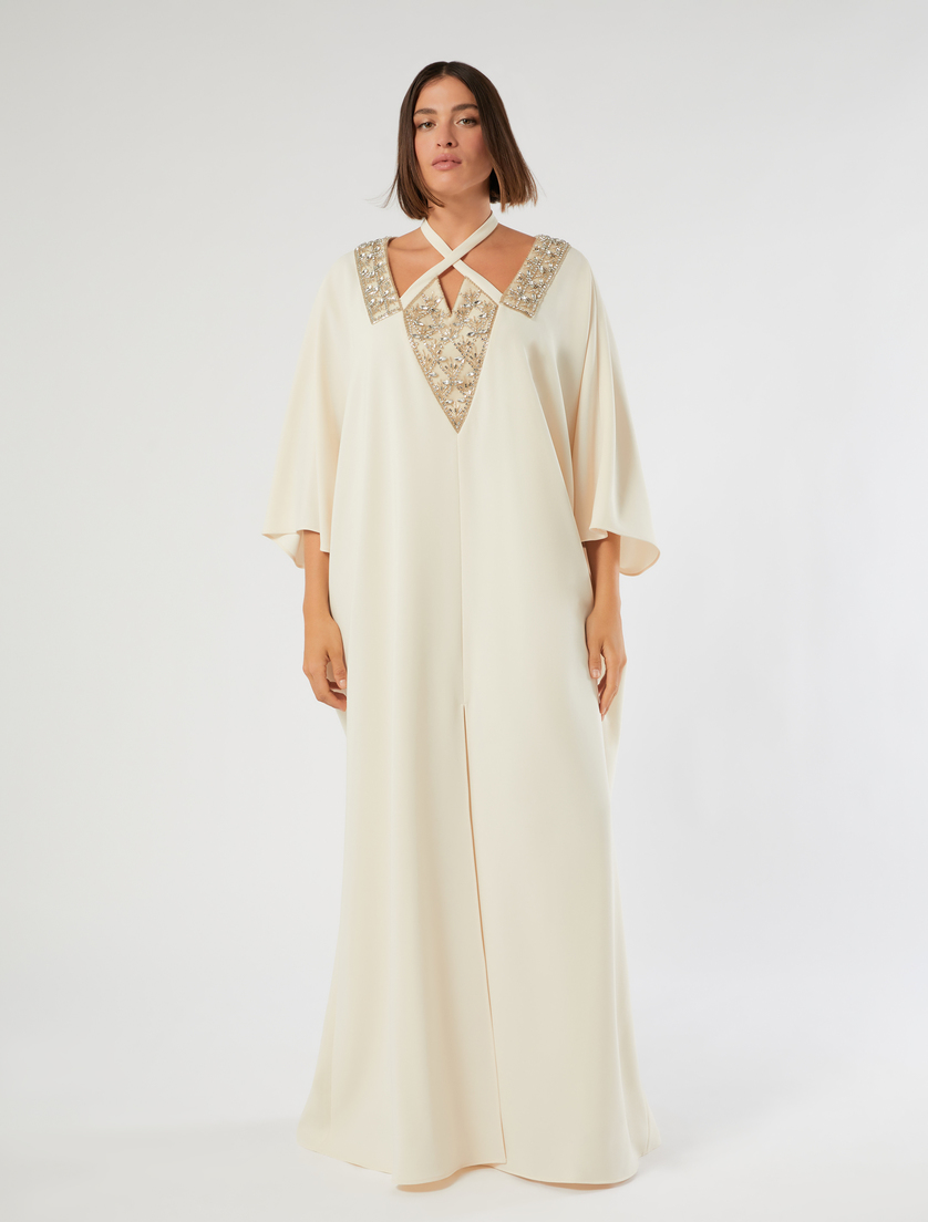 Embroidered cady kaftan dress - LIGHT YELLOW - Marina Rinaldi - 3