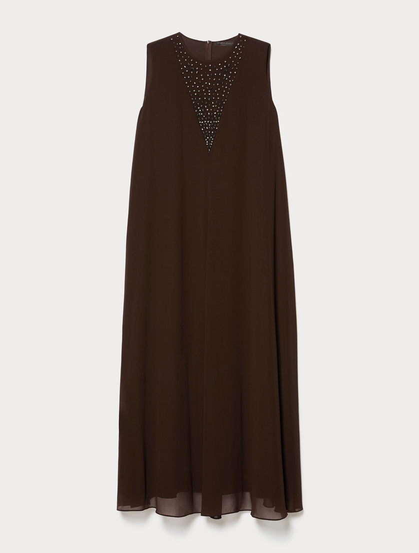 Embroidered georgette dress - DARK BROWN - Marina Rinaldi