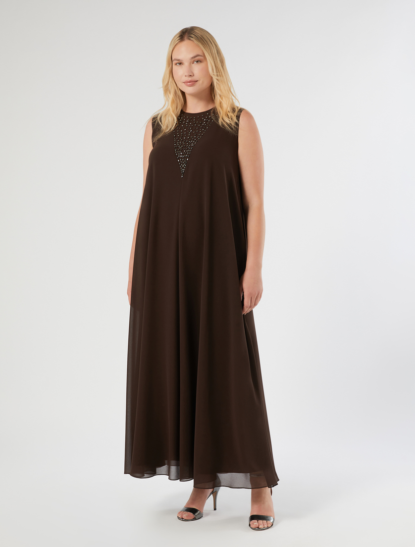 Embroidered georgette dress - DARK BROWN - Marina Rinaldi - 3