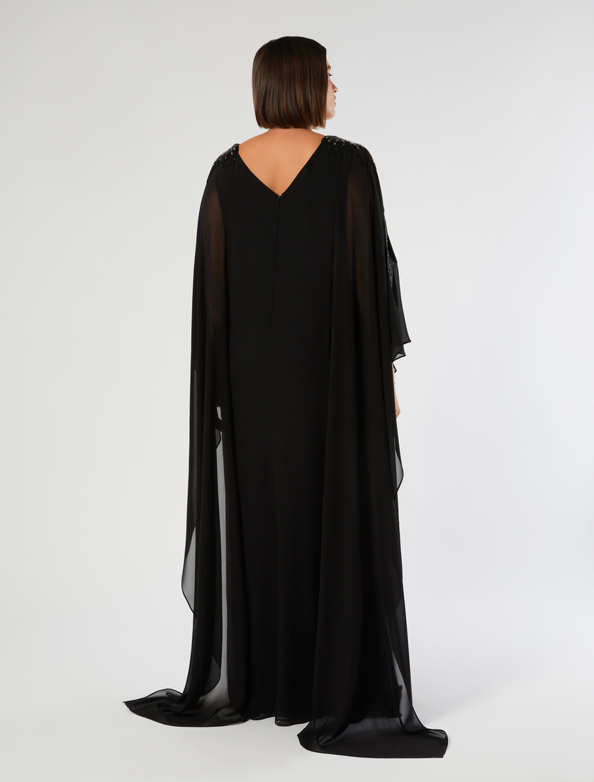Embroidered silk georgette dress - BLACK - Marina Rinaldi - 4