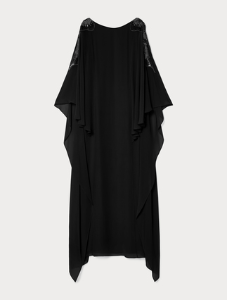 Embroidered silk georgette dress - BLACK