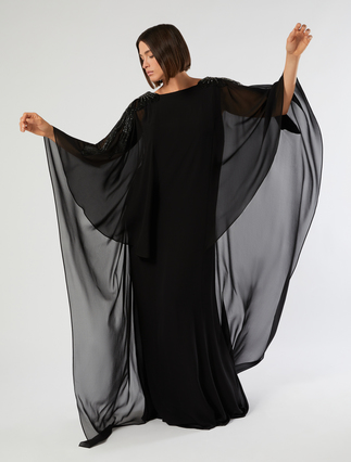 Embroidered silk georgette dress - BLACK