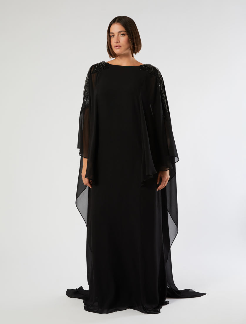 Embroidered silk georgette dress - BLACK - Marina Rinaldi - 3