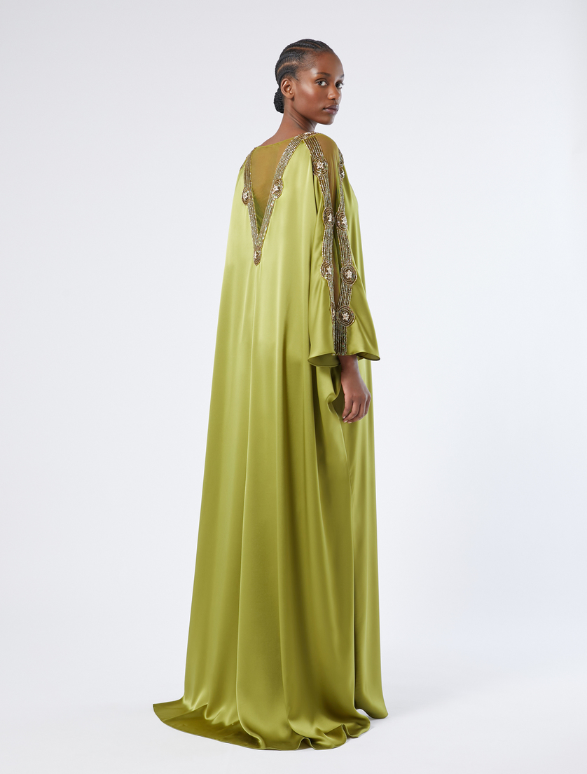 Satin caftan dress with embroidery - OLIVE GREEN - Marina Rinaldi - 4