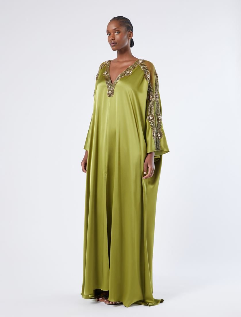 Satin caftan dress with embroidery - OLIVE GREEN - Marina Rinaldi - 3