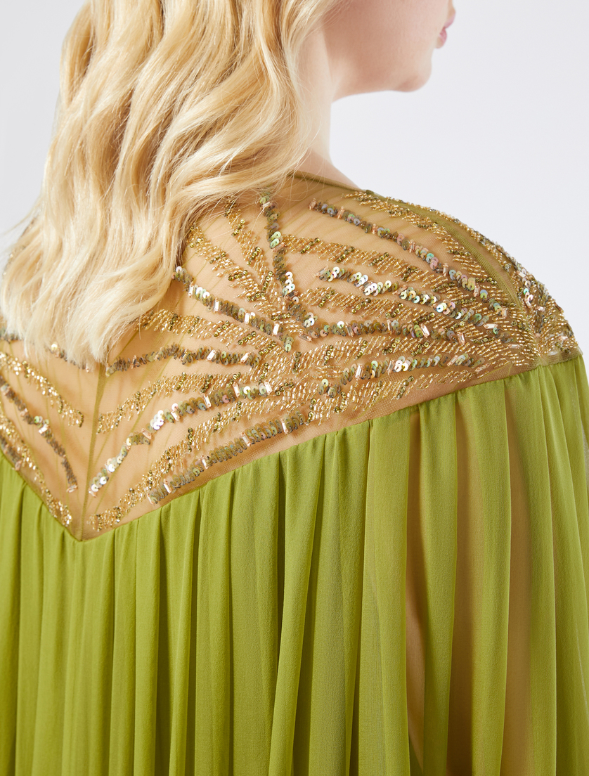 Satin and chiffon dress with embroidery - OLIVE GREEN - Marina Rinaldi - 6