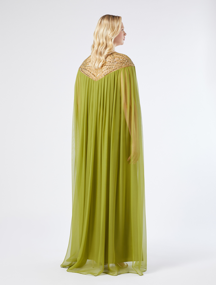 Satin and chiffon dress with embroidery - OLIVE GREEN - Marina Rinaldi - 4