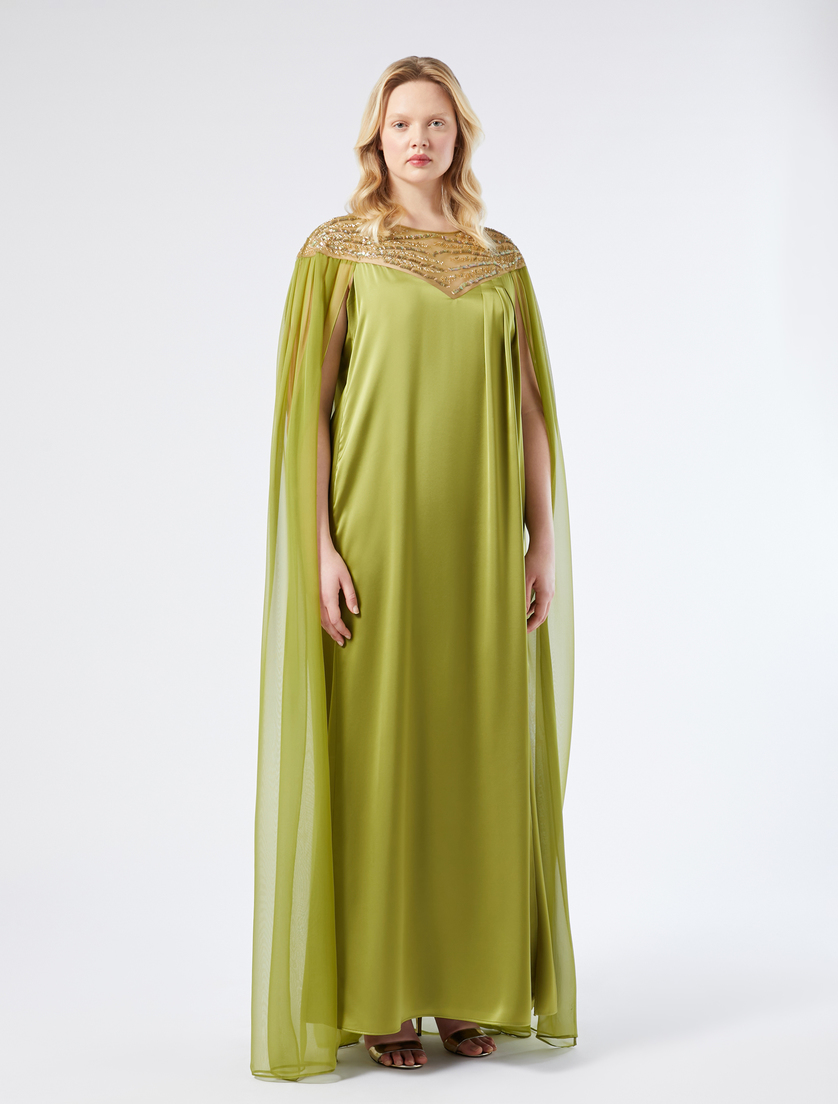 Satin and chiffon dress with embroidery - OLIVE GREEN - Marina Rinaldi - 3