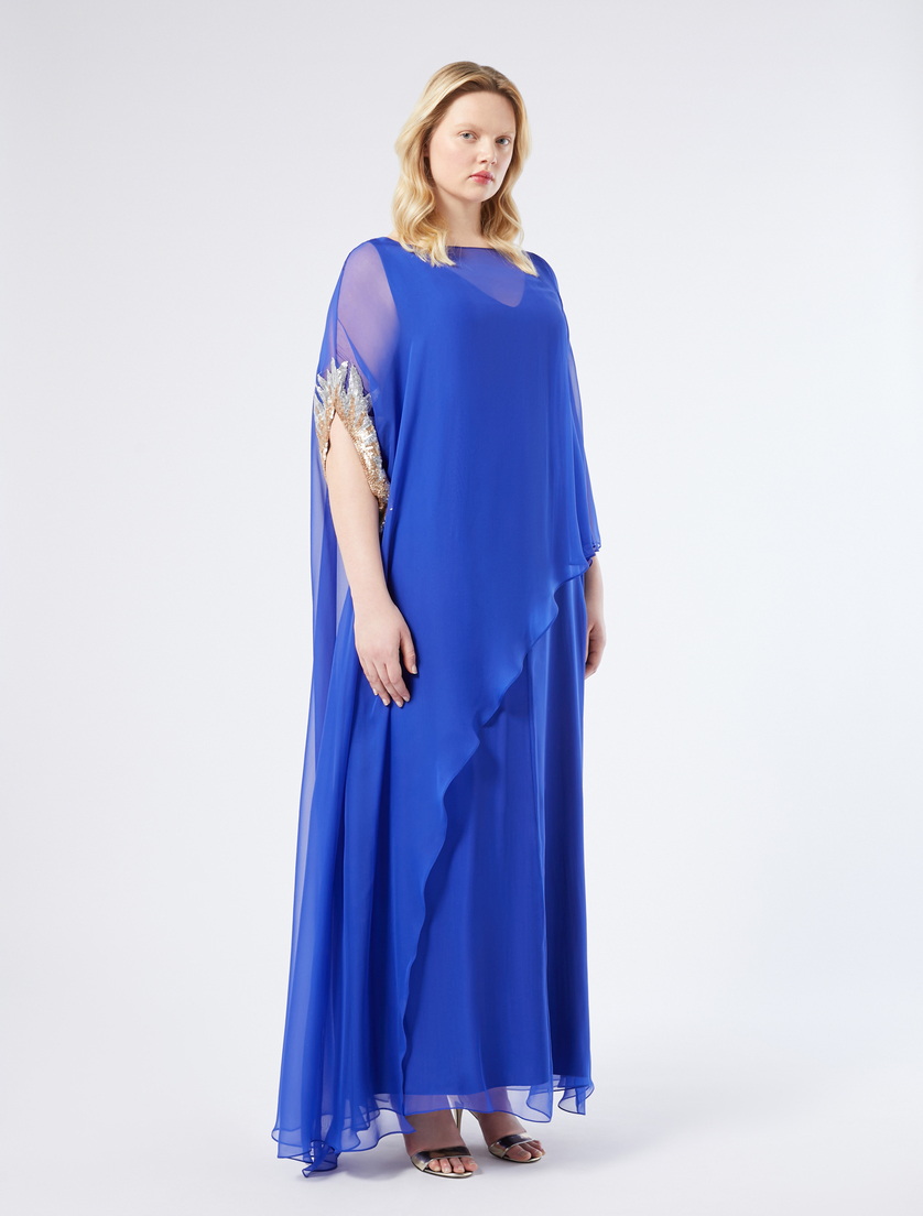 Pure silk chiffon dress - CORNFLOWER BLUE - Marina Rinaldi - 3