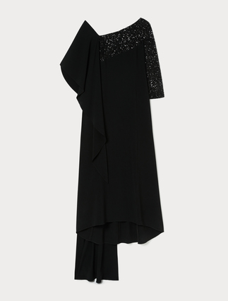 Crêpe cady dress with sequins - BLACK