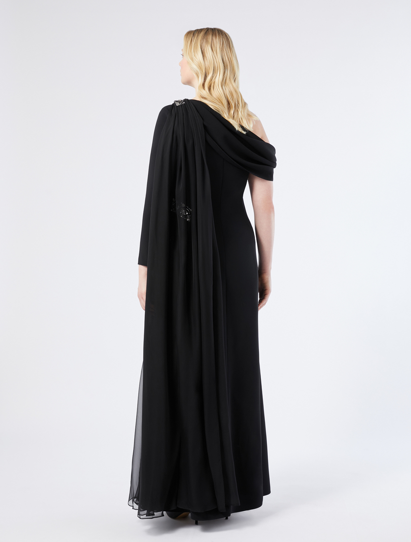 One-shoulder dress in chiffon and cady - BLACK - Marina Rinaldi - 4