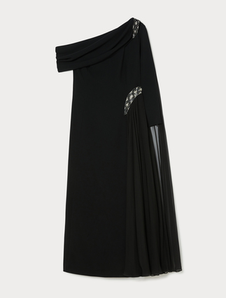 One-shoulder dress in chiffon and cady - BLACK