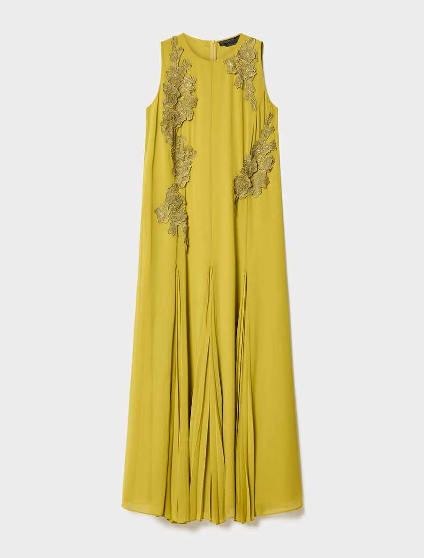 Kleid aus Cady mit Makramee und Strass - OLIVENGRUEN - Marina Rinaldi