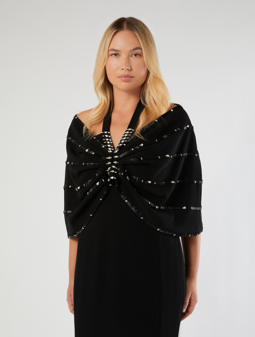 Embroidered cady dress and cape - BLACK - Marina Rinaldi - 6