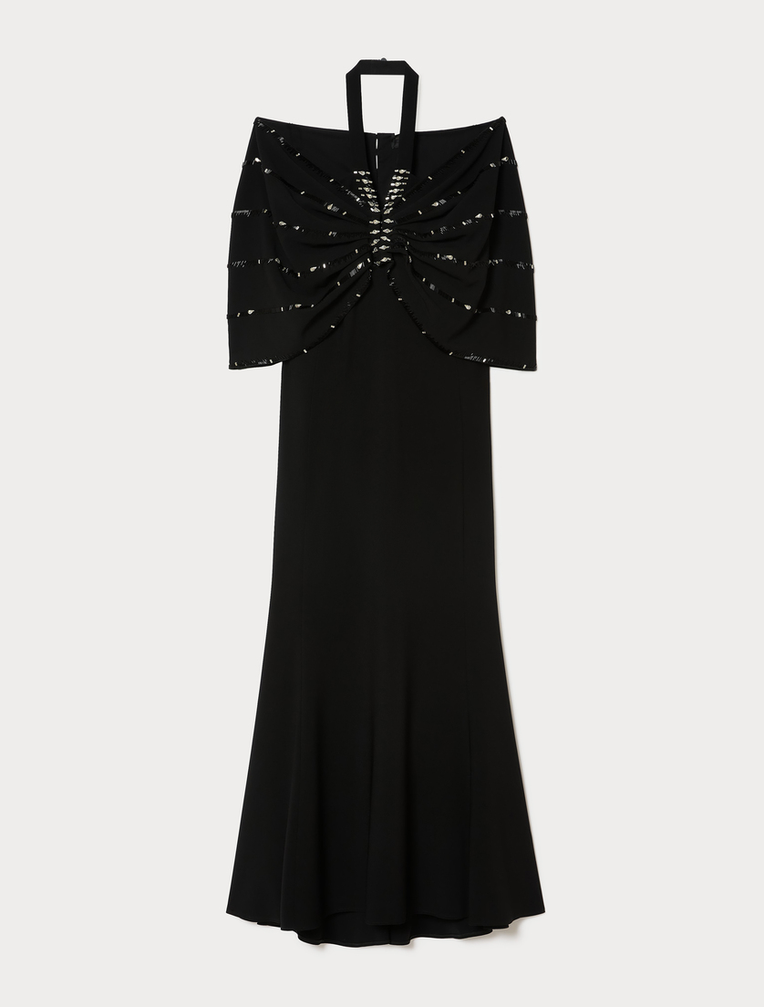 Embroidered cady dress and cape - BLACK - Marina Rinaldi