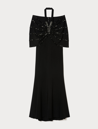 Embroidered cady dress and cape - BLACK