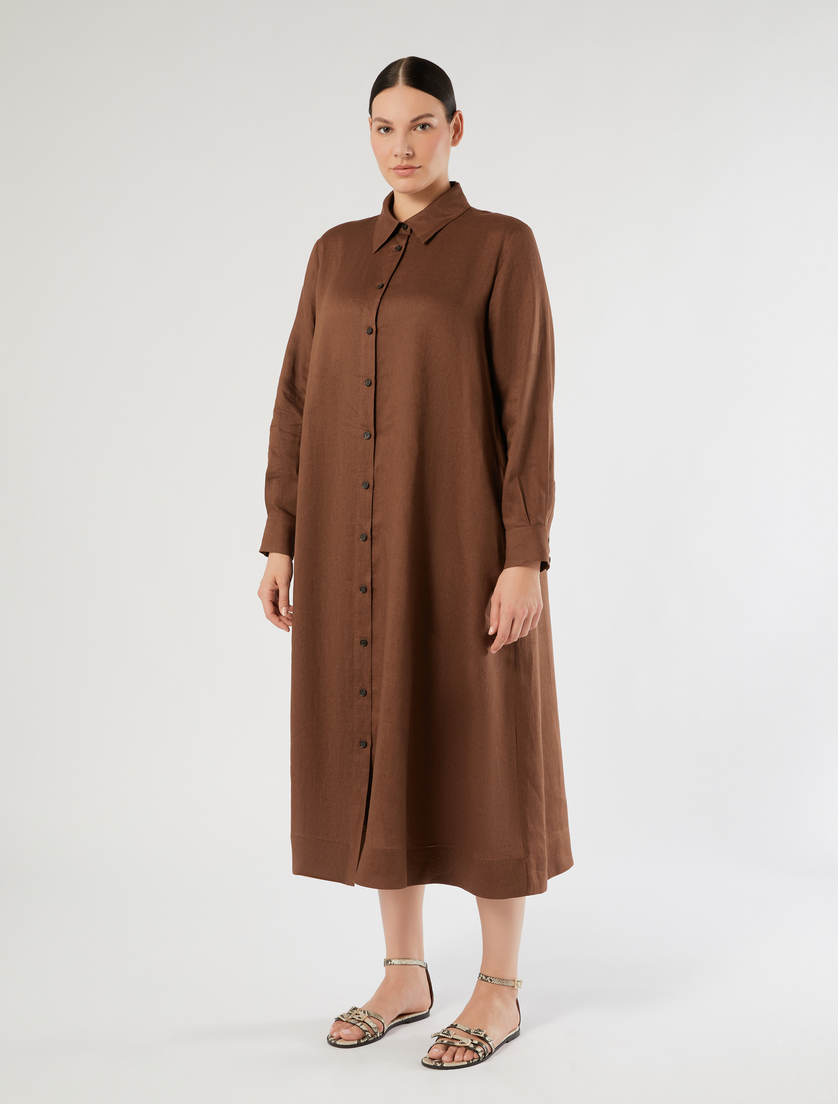 Hemdblusenkleid aus Leinen - KAKAO - Marina Rinaldi - 3