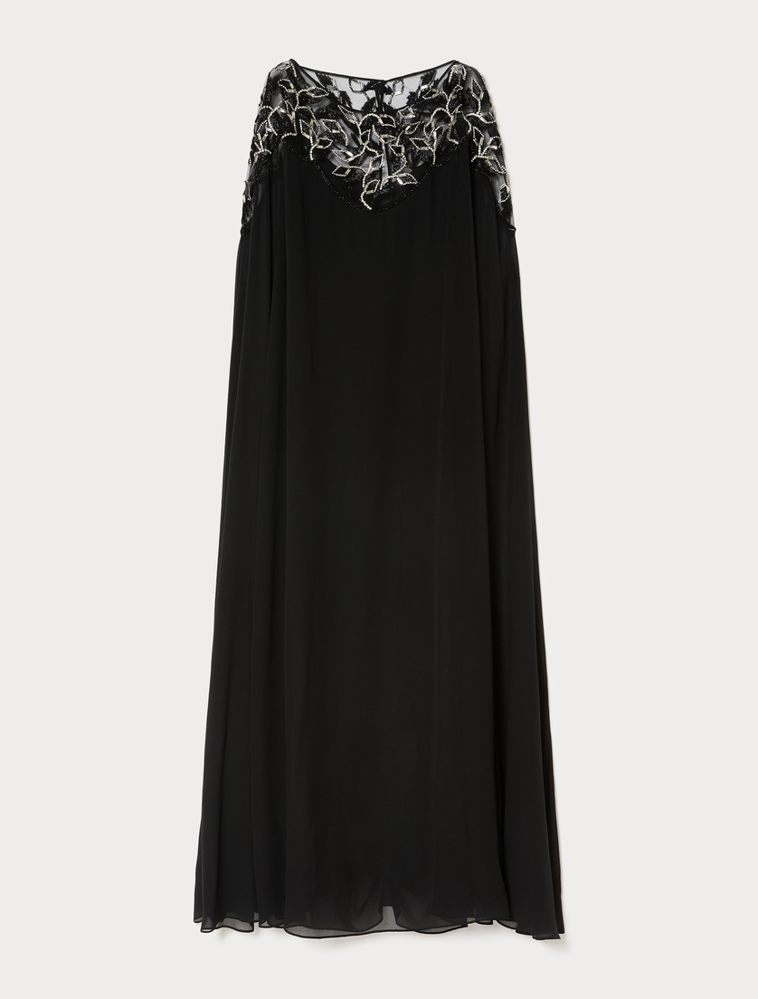 Pure silk georgette cape dress - BLACK - Marina Rinaldi