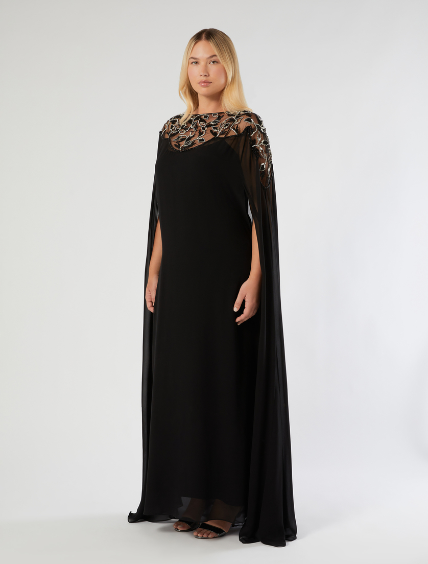Pure silk georgette cape dress - BLACK - Marina Rinaldi - 3
