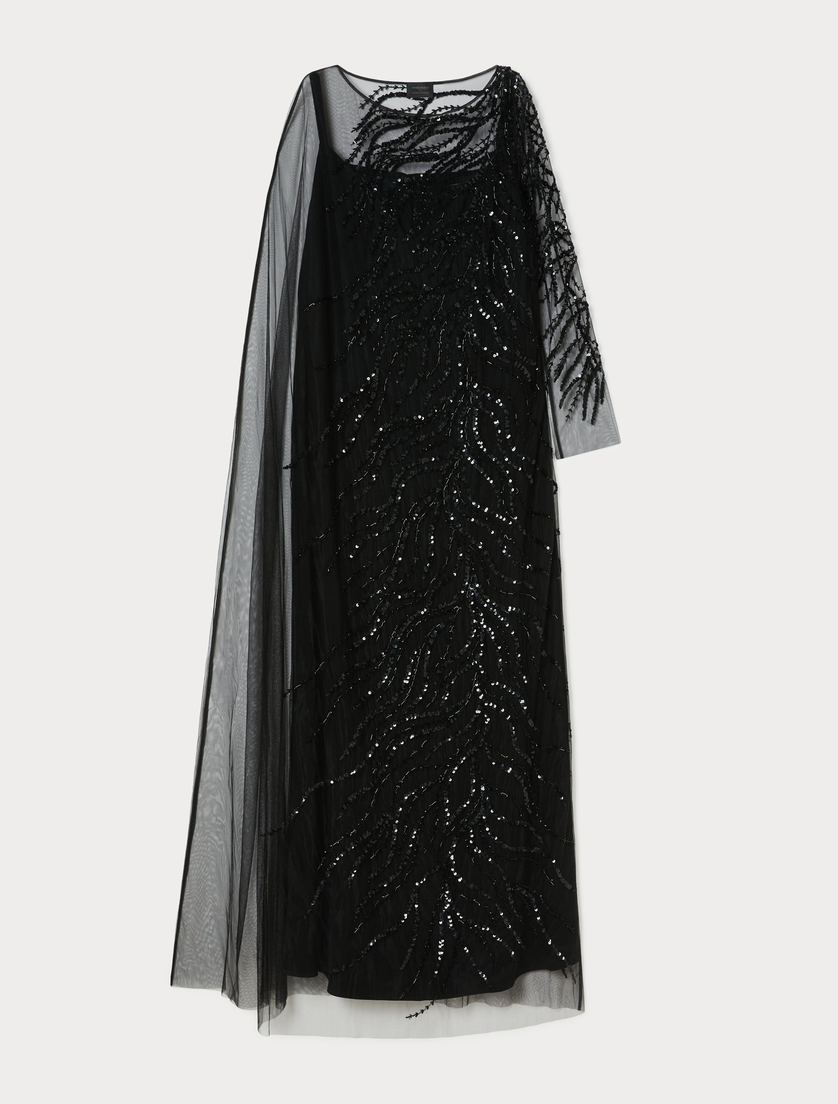 Tulle dress with embroidery - BLACK - Marina Rinaldi