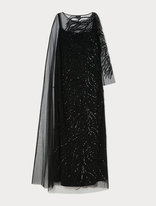 Tulle dress with embroidery - BLACK