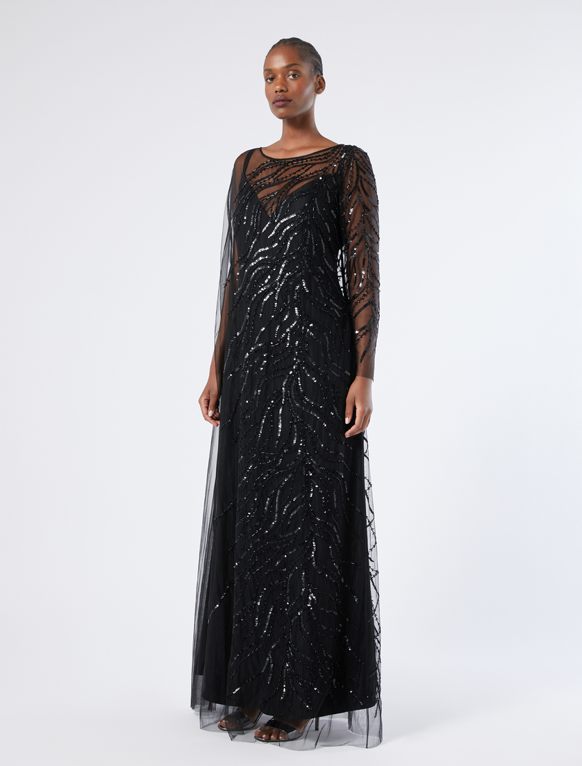 Tulle dress with embroidery - BLACK - Marina Rinaldi - 3