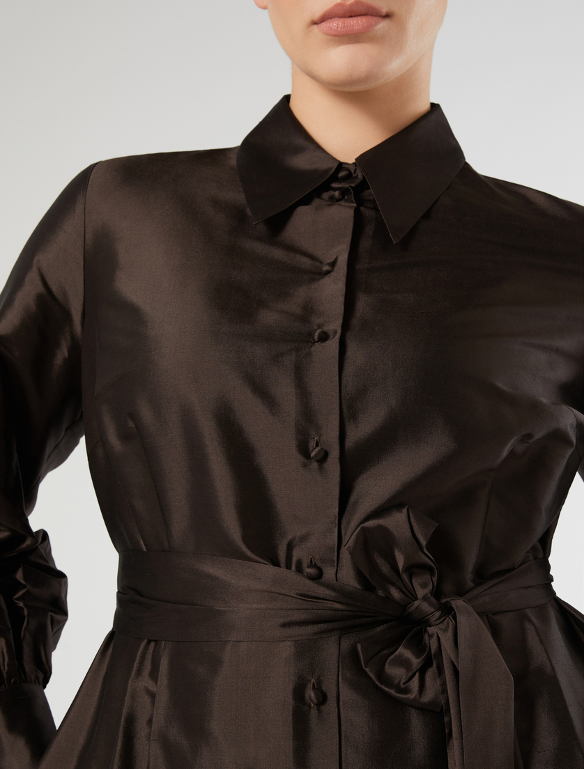 Silk organza shirt dress - DARK BROWN - Marina Rinaldi - 5