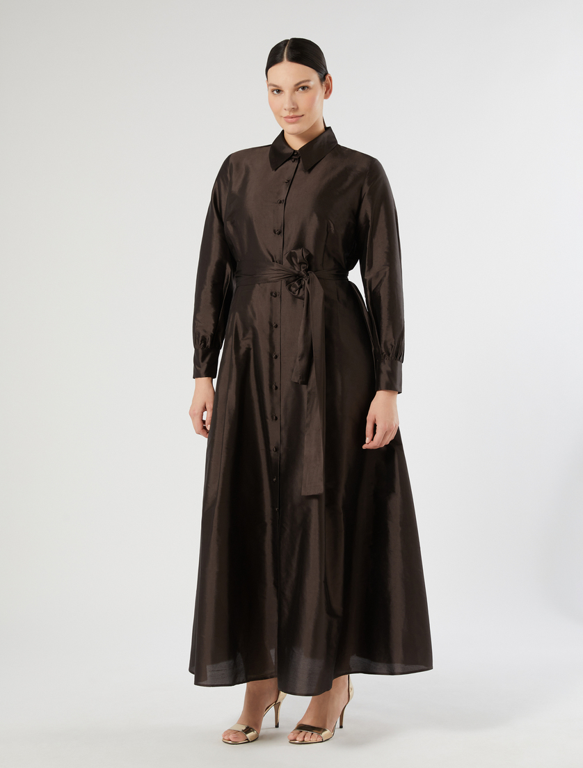 Silk organza shirt dress - DARK BROWN - Marina Rinaldi - 3