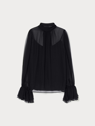 Silk chiffon blouse - BLACK