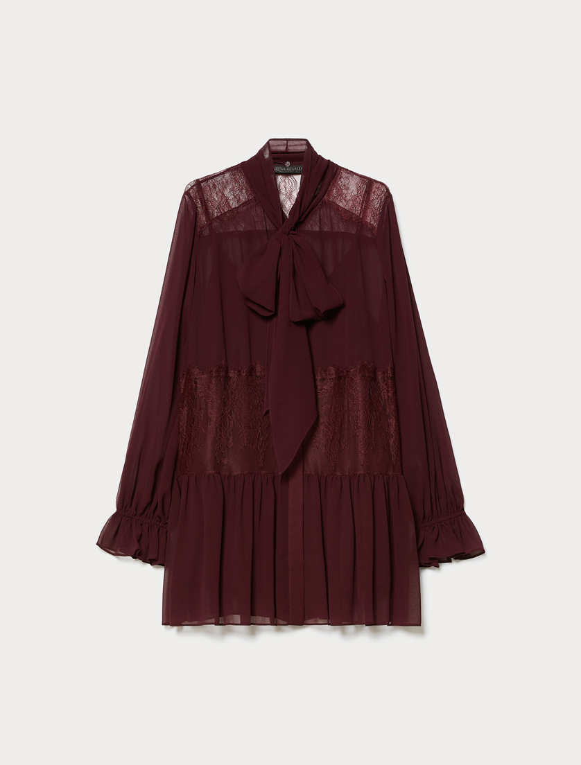 Georgette and lace tunic - RED PURPLE - Marina Rinaldi
