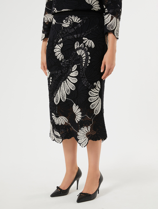 Macramé-embroidered skirt - IVORY