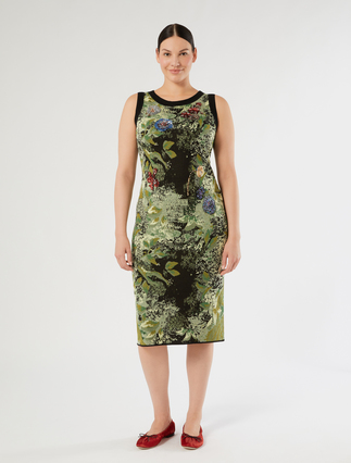 Embroidered jacquard dress - BLACK