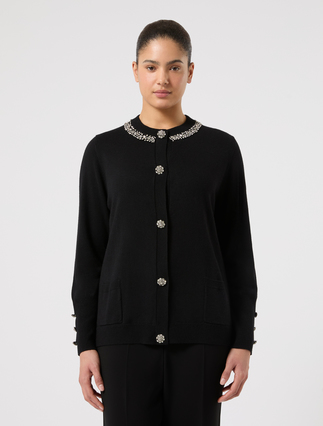 Cardigan in seta e cachemire - NERO