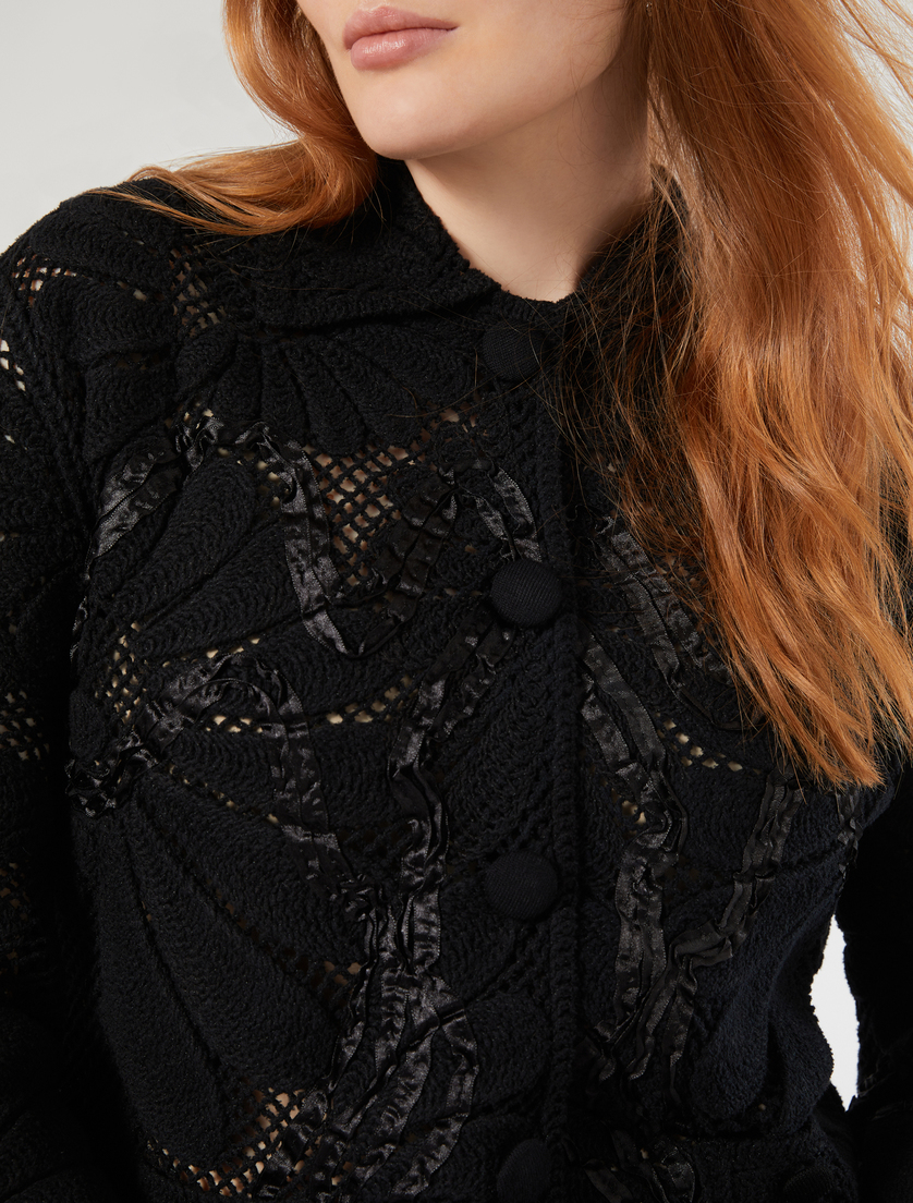 Embroidered cotton-blend cardigan - BLACK - Marina Rinaldi - 5