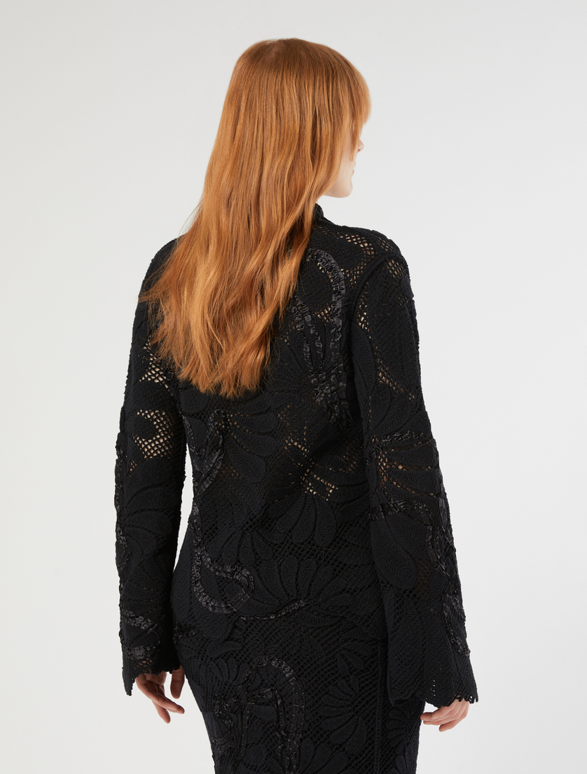 Embroidered cotton-blend cardigan - BLACK - Marina Rinaldi - 4