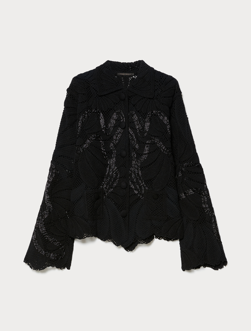 Embroidered cotton-blend cardigan - BLACK - Marina Rinaldi