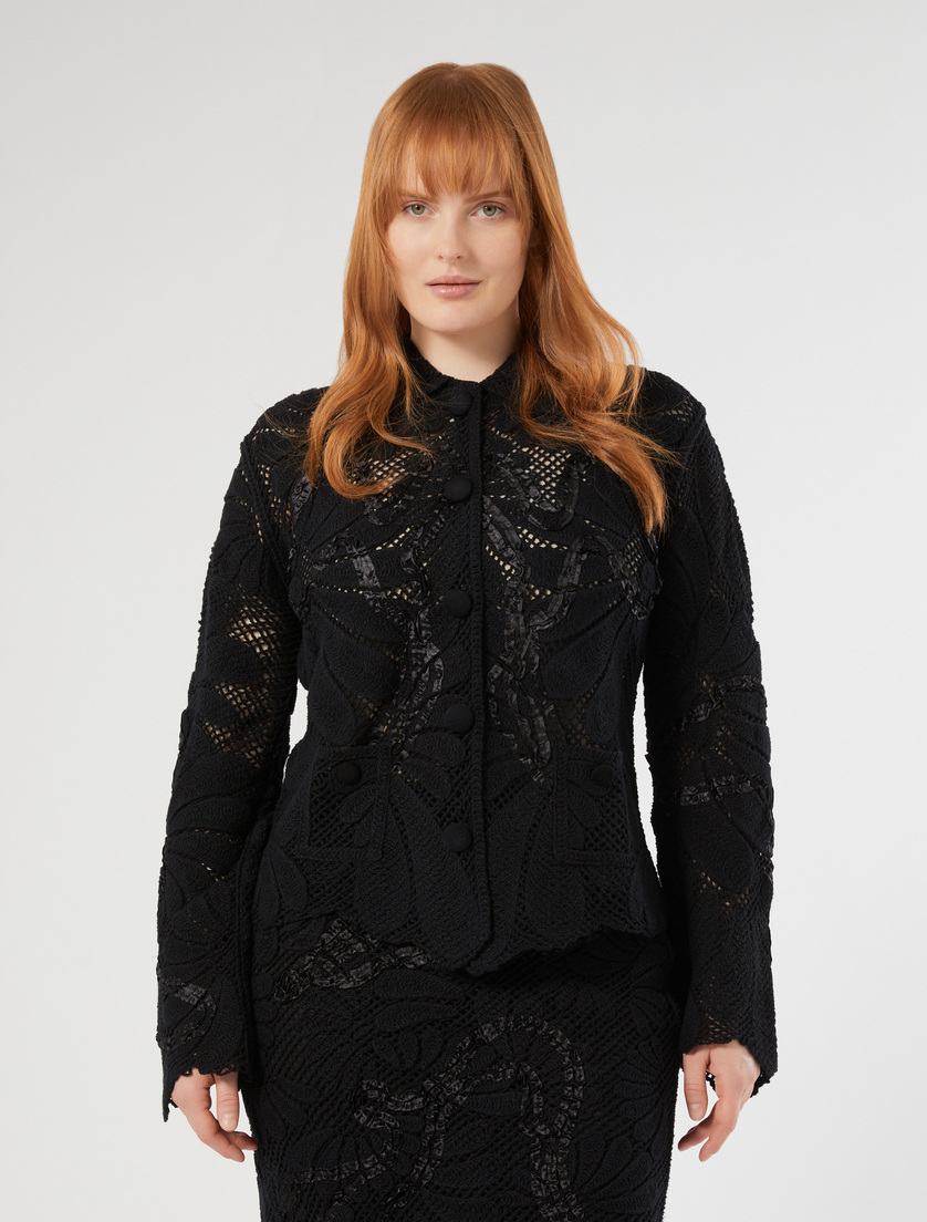 Embroidered cotton-blend cardigan - BLACK - Marina Rinaldi - 3