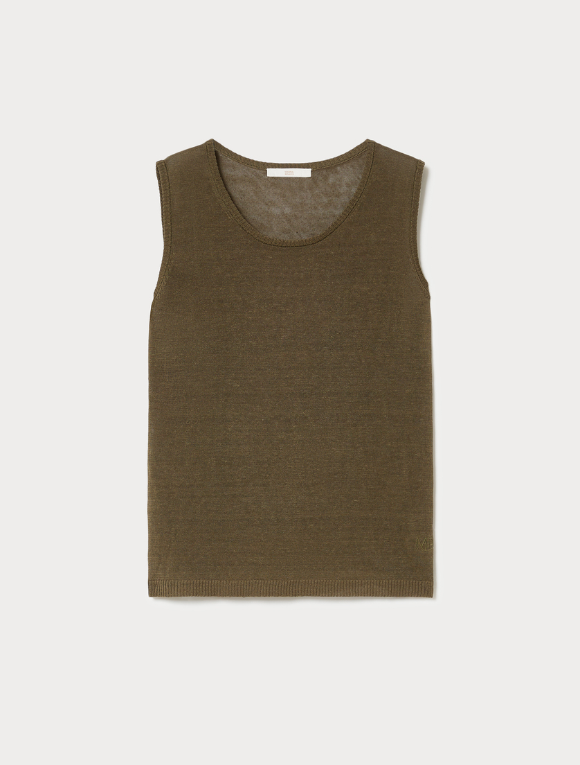 Linen-blend top - OLIVE GREEN - Marina Rinaldi