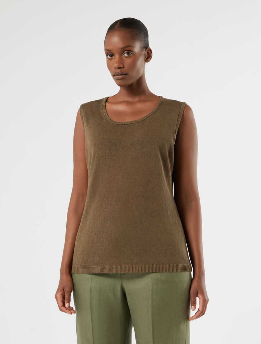 Linen-blend top - OLIVE GREEN - Marina Rinaldi - 3