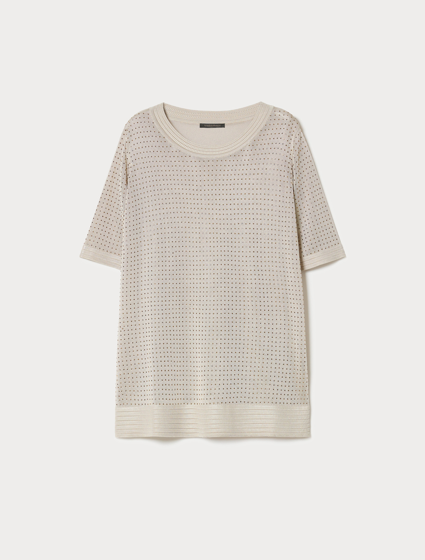 Rhinestone-adorned viscose sweater - BEIGE - Marina Rinaldi