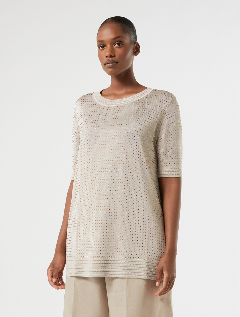 Rhinestone-adorned viscose sweater - BEIGE - Marina Rinaldi - 3