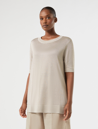 Rhinestone-adorned viscose sweater - BEIGE