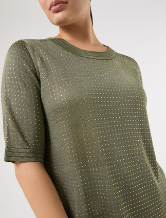 Rhinestone-adorned viscose sweater - KAKI - Marina Rinaldi - 5