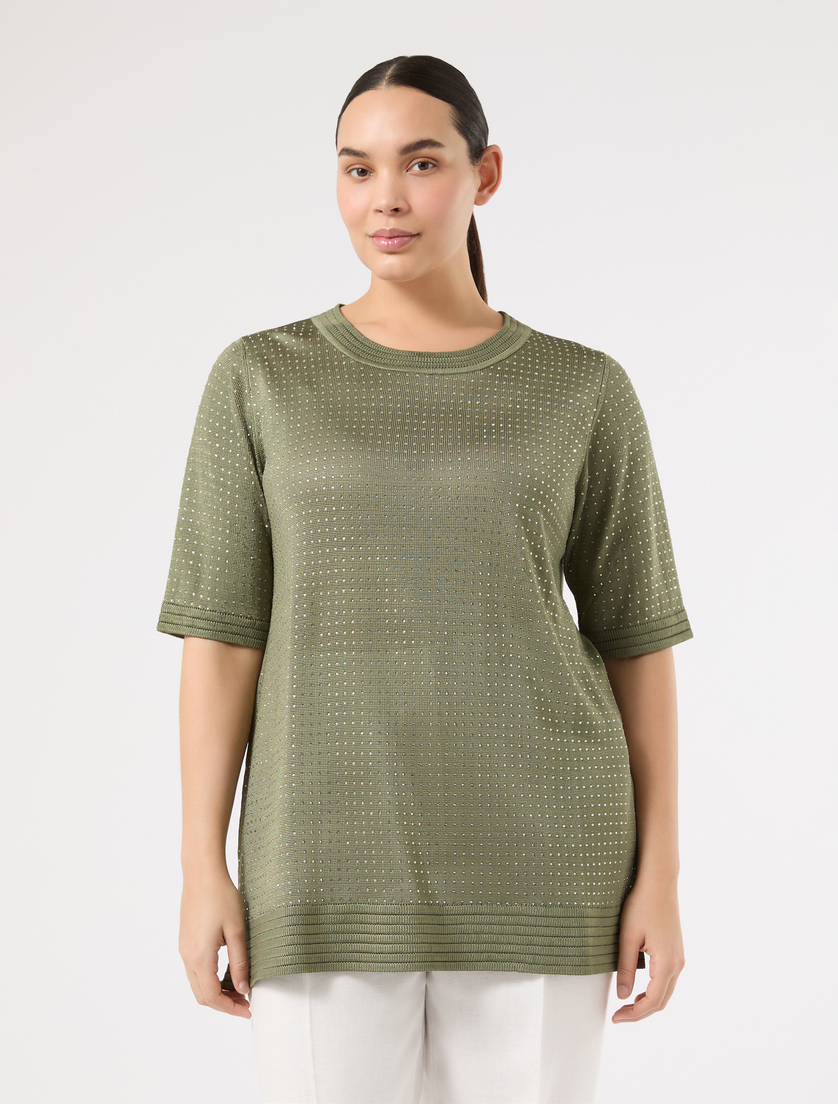 Rhinestone-adorned viscose sweater - KAKI - Marina Rinaldi - 3