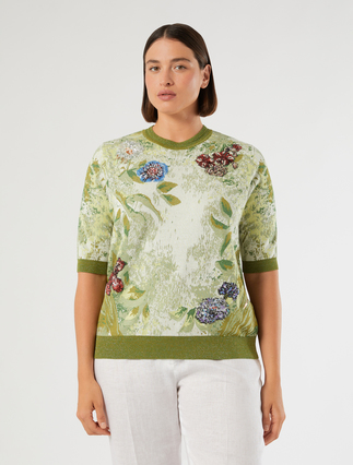 Sweter żakardowy z haftami - BIAŁY