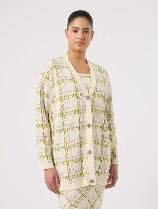Jacquard viscose cardigan and vest top - IVORY